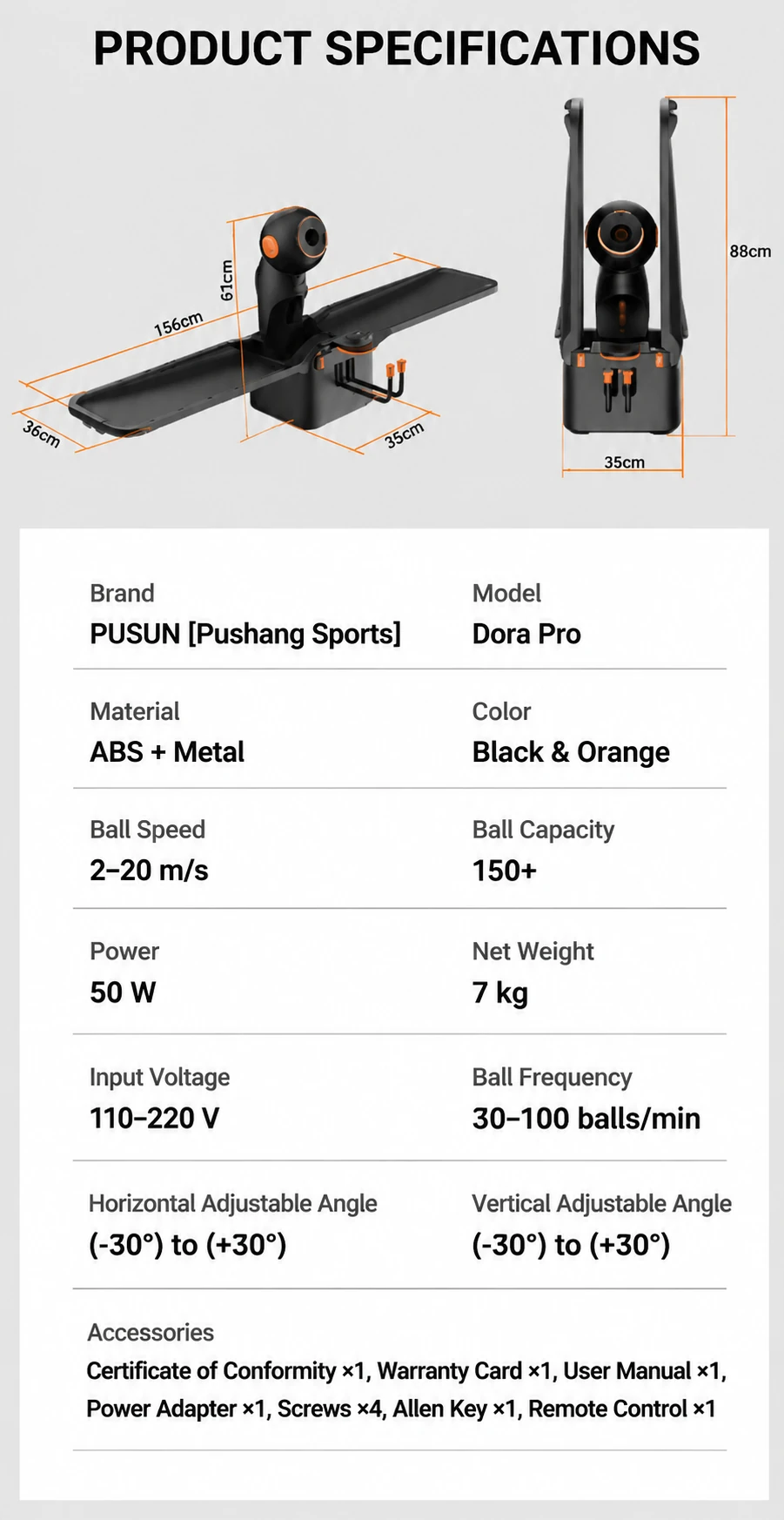DORA Pro Table Tennis Robot — product detail 3